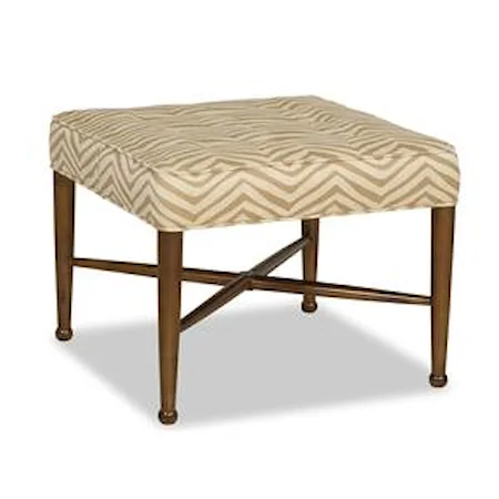 Transitional Ottoman with Tapered Wood Legs and X Stretcher